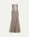 Pamella Roland Strapless Embroidered Degrade Godet Gown In Smokesilver