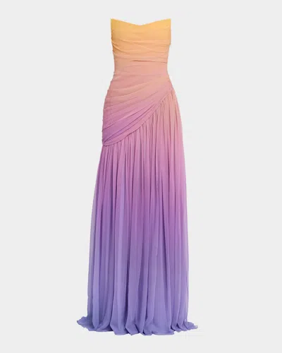 Pamella Roland Strapless Ombre Chiffon Drop-waist Gown In Multi