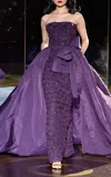 Pamella Roland Strapless Tulle Cape Gown In Purple