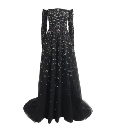 Pamella Roland Tulle Bead And Pearl-embellished Gown