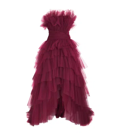 Pamella Roland Tulle Sleeveless Gown In Red