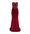 Pamella Roland Velvet Bead And Sequin Strapless Gown In Brown
