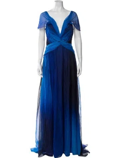 Pre-owned Pamella Roland V-neck Long Dress In Blue