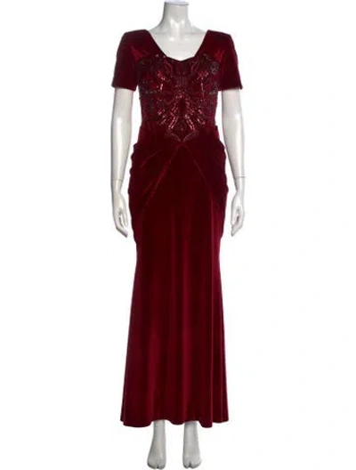 Pre-owned Pamella Roland V-neck Long Dress In Burgundy/red