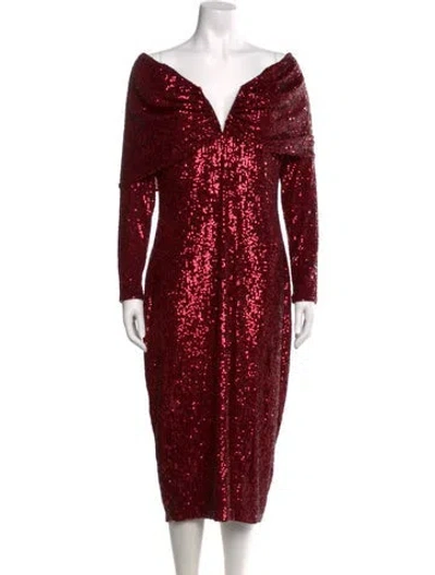 Pre-owned Pamella Roland V-neck Midi Length Dress W/ Tags In Red