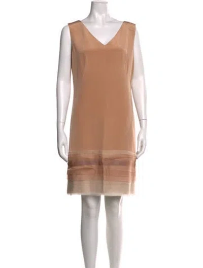 Pre-owned Pamella Roland V-neck Mini Dress In Neutral