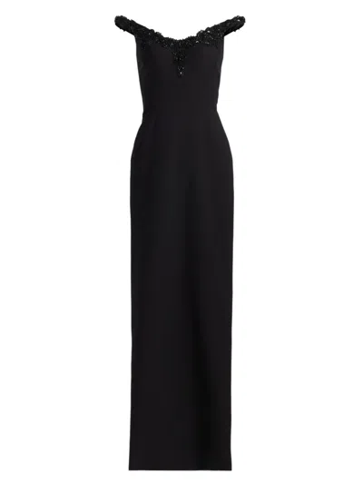Pamella Roland Women's Embellished Crepe Off-the-shoulder Column Gown In Black