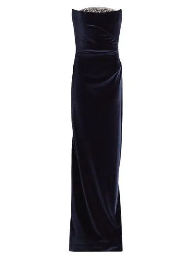 Pamella Roland Women's Embellished Necklinie Velvet Column Gown In Blue