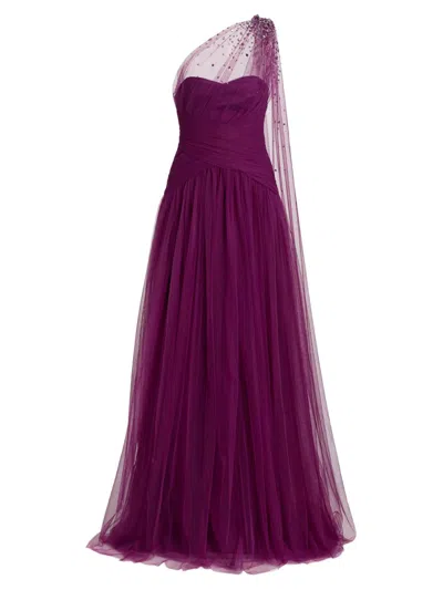 Pamella Roland Women's Embellished Tulle One-shoulder Gown In Purple