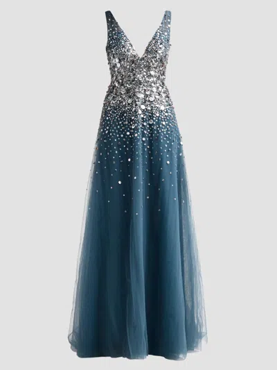 Pamella Roland Women's Embellished Tulle V-neck Gown In Teal Multi