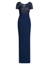 PAMELLA ROLAND WOMEN'S EMBROIDERED BODICE CREPE COLUMN GOWN
