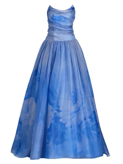 Pamella Roland Women's Floral Silk Organza Strapless Gown In Blue