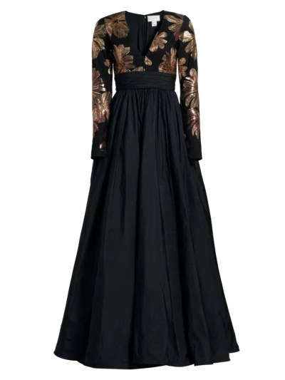 Pamella Roland Women's Floral Tulle & Taffeta A-line Gown In Black Multi