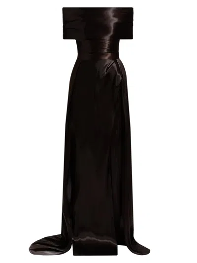 Pamella Roland Women's Liquid Organza Off-the-shoulder Gown In Brown