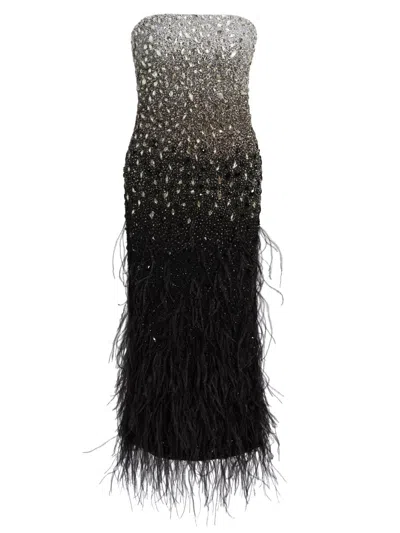 Pamella Roland Women's Ombré Feathered Embellished Cocktail Dress In Black