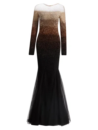 Pamella Roland Ombre Signature Sequin Illusion Trumpet Gown In Brown