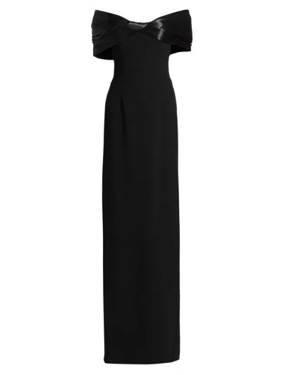 Pamella Roland Women's Satin Crepe Off-the-shoulder Column Gown In Black