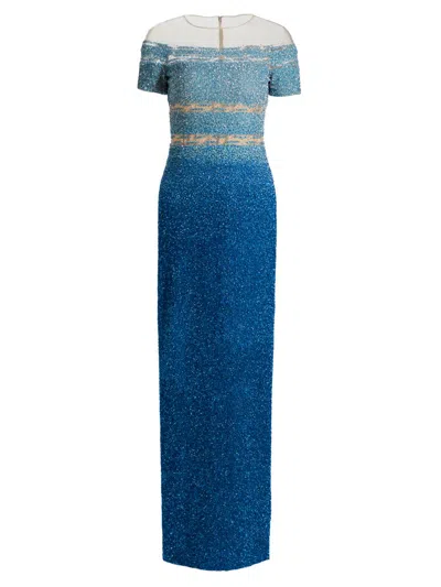 Pamella Roland Women's Sequined Ombré Gown In Blue