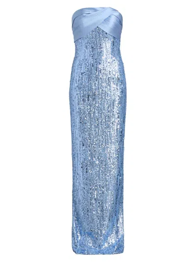 Pamella Roland Women's Sequined Satin Mix Media Gown In Blue
