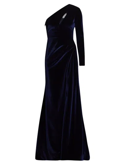 Pamella Roland Women's Velvet One-shoulder Cut-out Gown In Blue
