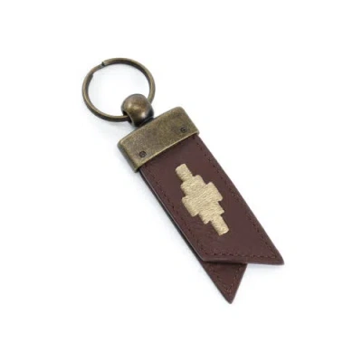 Pampeano Juntos Origami Leather Keychain In Brown/cream