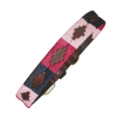Pampeano Petalo Leather Dog Collar In Brown/navy/pink