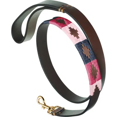 Pampeano Petalo Leather Dog Leash In Brown/navy/pink
