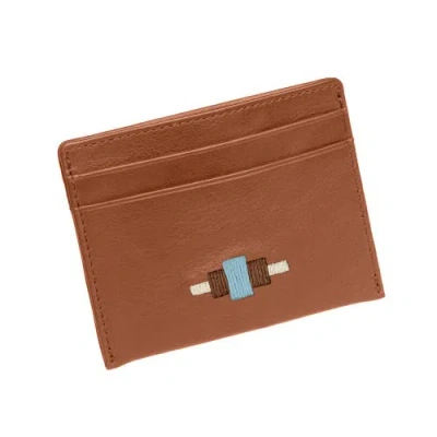 Pampeano Rombo Leather Card Case In Tan/brown/blue