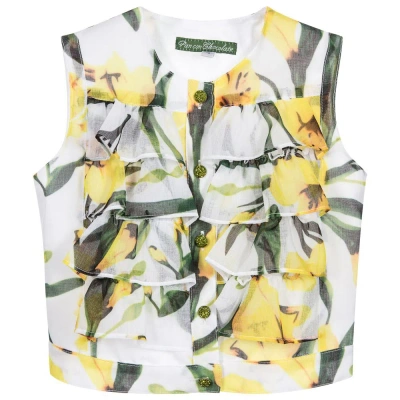 Pan Con Chocolate Kids' Girls Floral Print Blouse In Yellow