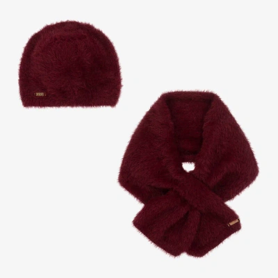 Pan Con Chocolate Babies' Girls Red Fluffy Hat & Scarf Set