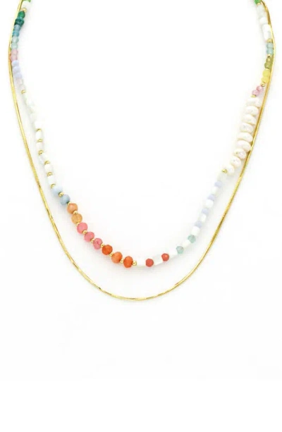 Panacea 4mm Freshwater Pearl & Bead Double Strand Necklace In Gold Multi