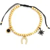 Panacea Adjustable Beaded Charm Bracelet In Gold