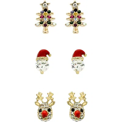 Panacea Assorted Set Of 3 Christmas Stud Earrings In Gold
