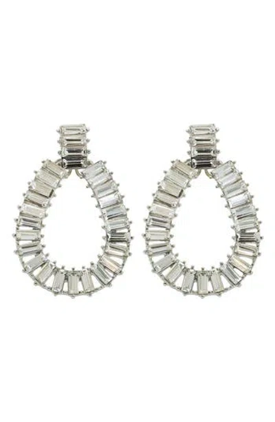 Panacea Baguette Crystal Teardrop Earrings In Silver
