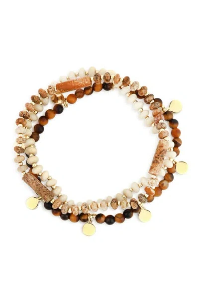 Panacea Bead & Charm Stretch Bracelet In Brown