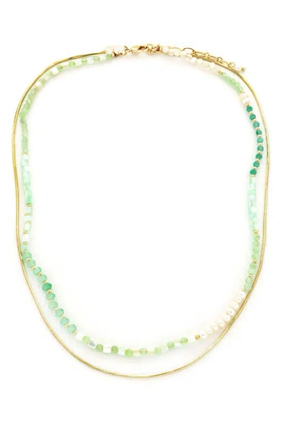 Panacea Bead, Freshwater Pearl & Chain Two-row Necklace In Green