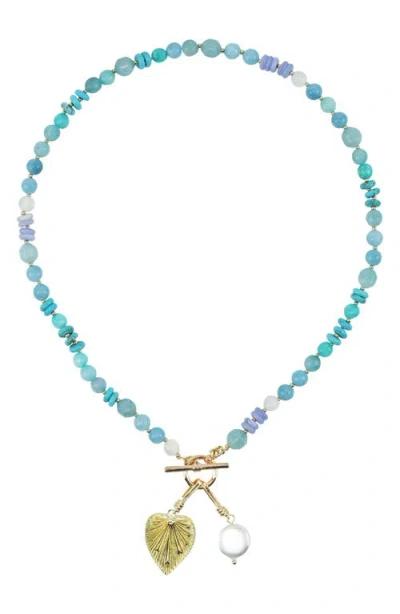 Panacea Beaded Charm Necklace In Blue
