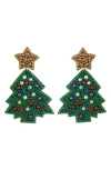 Panacea Beaded Christmas Tree Drop Earrings In Green