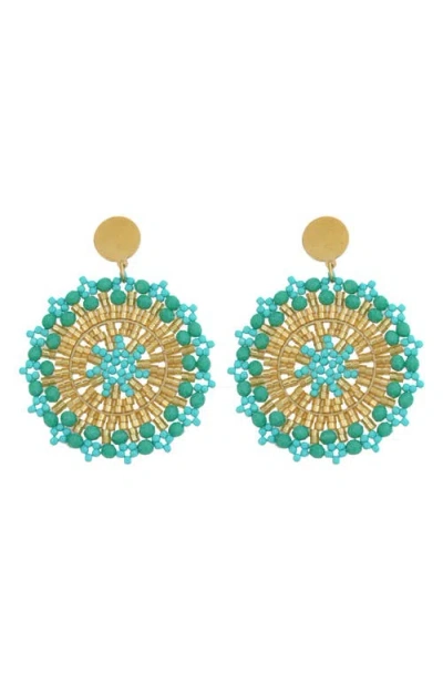 Panacea Beaded Circled Drop Earrings In Gold