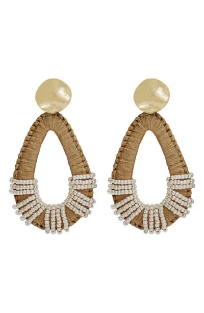 Panacea Beaded Crochet Teardrop Earrings. In Ivory