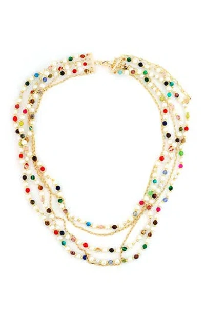 Panacea Beaded Faux Pearl Multirow Necklace In Gold