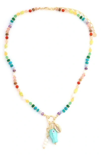 Panacea Beaded Fish Pendant Neckace In Multi