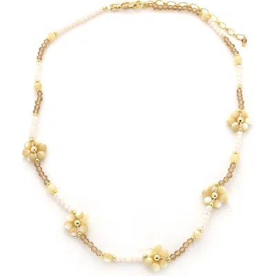 Panacea Beaded Flower Station Necklace In Gold