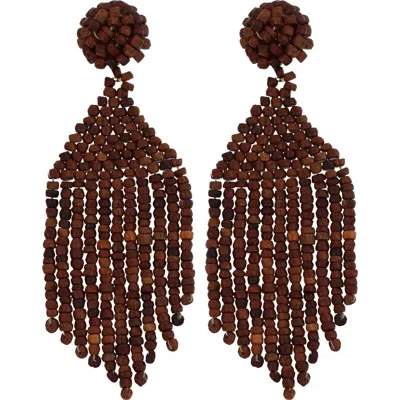Panacea Beaded Fringe Drop Earrings In Brown