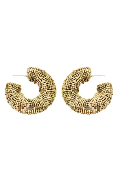 Panacea Beaded Hoop Earrings In Gold