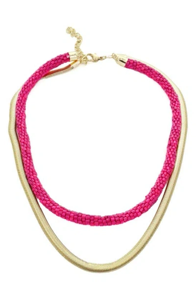 Panacea Beaded Layered Necklace In Pink