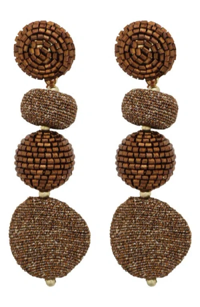 Panacea Beaded Linear Ball Drop Earrings In Brown