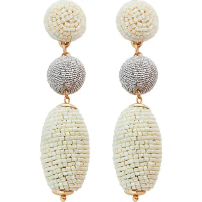 Panacea Beaded Metallic Drop Earrings In White