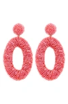Panacea Beaded Oval Drop Earrings In Red
