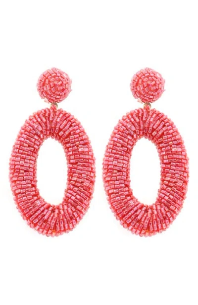 Panacea Beaded Oval Drop Earrings In Red